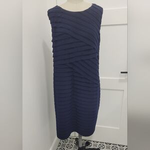 Eliza J. Women's Sheath BodyCon Navy Sleeveless Pleated Dress Size 16W Feminine